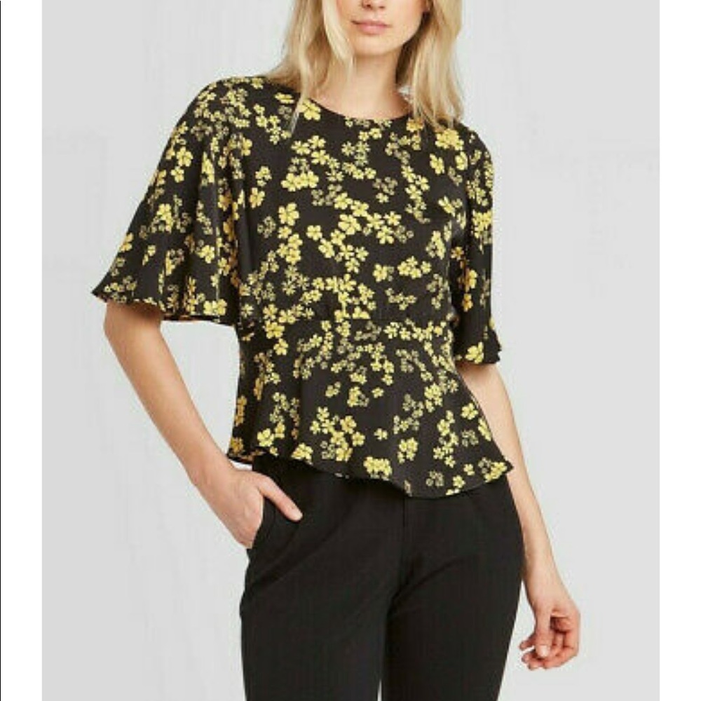 Who What Wear Black and Yellow Floral Blouse